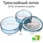 Лоток для наживки (приманки) трехслойный, серо-голубой, большой 19 см., 22 магнита